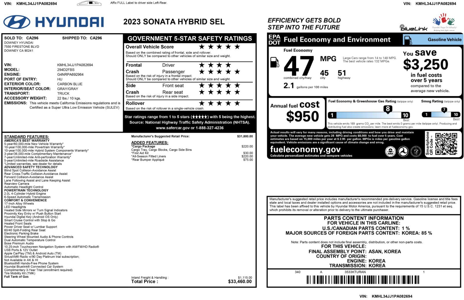 Used 2023 Hyundai Sonata SEL w/ Cargo Package FWD image 51