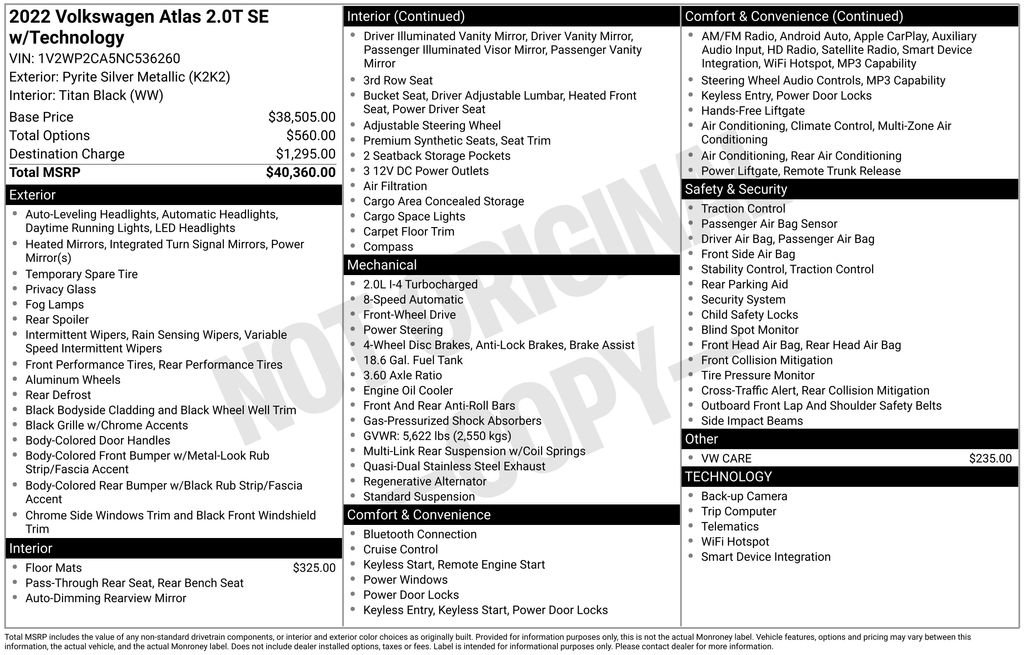 Used 2022 Volkswagen Atlas SE image 7