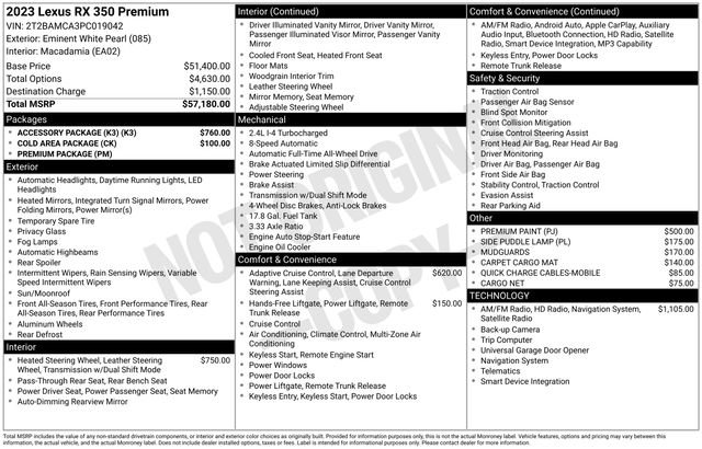 Used 2023 Lexus RX 350 Premium w/ Accessory Package (K3) image 55