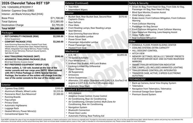 New 2026 Chevrolet Tahoe RST w/ RST Capability Package image 5