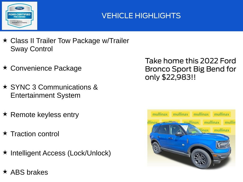 Certified 2022 Ford Bronco Sport Big Bend w/ Convenience Package AWD/4WD image 18
