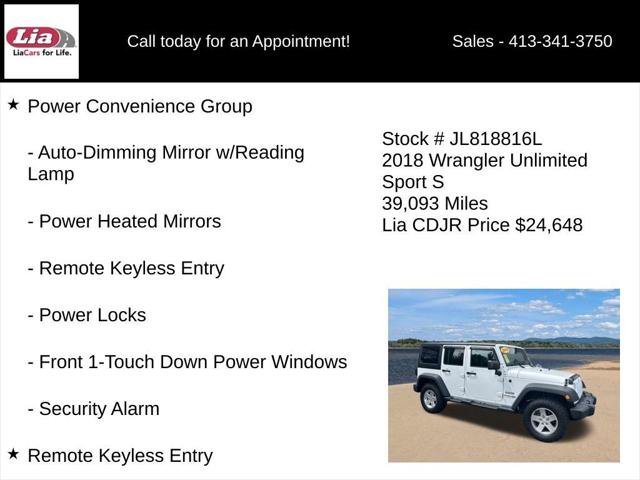 Certified 2018 Jeep Wrangler Unlimited Sport S AWD/4WD image 16