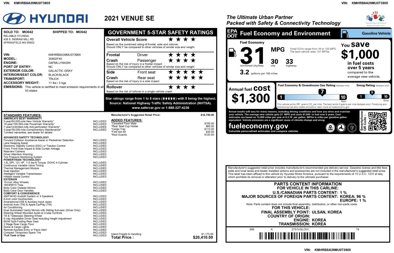 Used 2021 Hyundai Venue SE FWD image 46