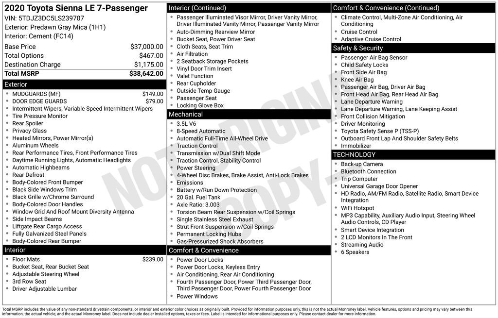 Used 2020 Toyota Sienna LE AWD/4WD image 6