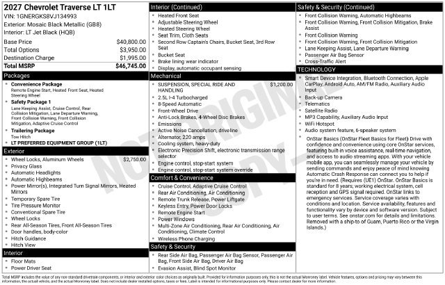 New 2027 Chevrolet Traverse LT FWD image 37