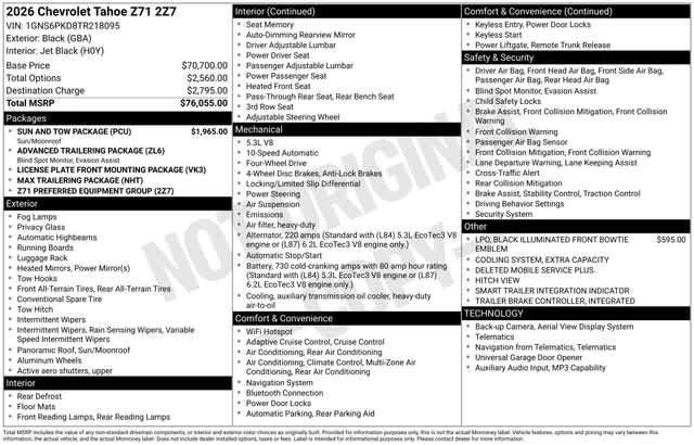 Certified 2026 Chevrolet Tahoe Z71 w/ Sun And Tow Package AWD/4WD image 35