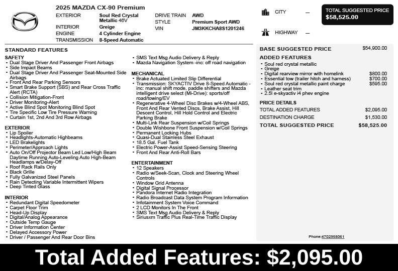 Used 2025 MAZDA CX-90 Plug-In Hybrid w/Premium Sport AWD/4WD image 3