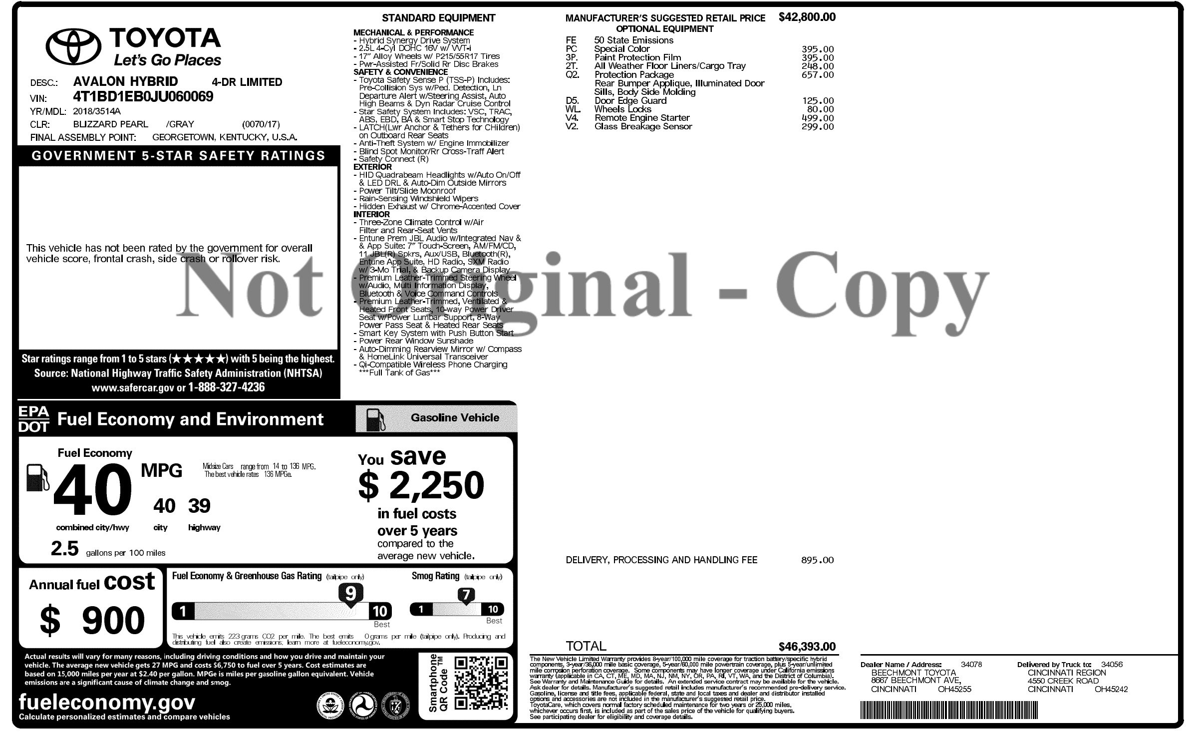 Used 2018 Toyota Avalon Limited w/ Protection Package FWD image 4