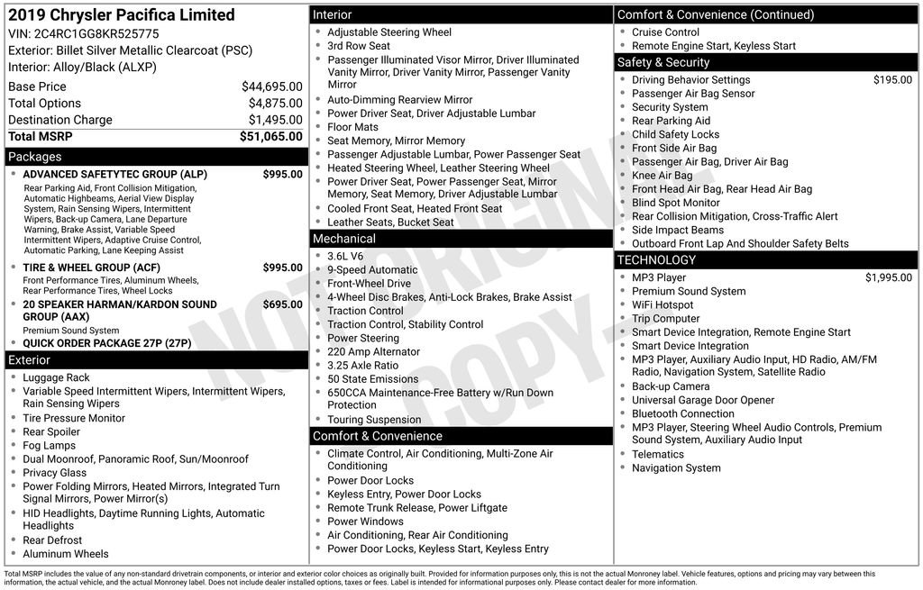 Used 2019 Chrysler Pacifica Limited w/ Tire & Wheel Group FWD image 4