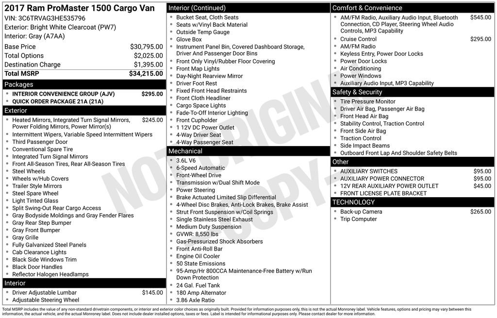 Used 2017 RAM ProMaster 1500 w/ Interior Convenience Group FWD image 17