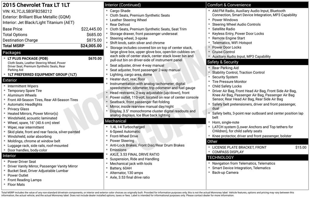 Used 2015 Chevrolet Trax LT w/ LT Plus Package FWD image 3