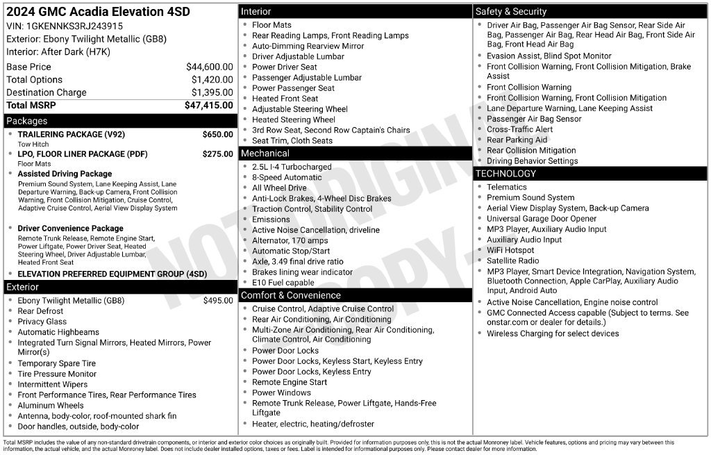 Used 2024 GMC Acadia Elevation w/ Trailering Package AWD/4WD image 36