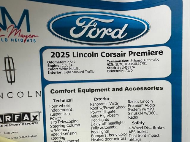 Certified 2025 Lincoln Corsair AWD w/ Equipment Group 101A image 35