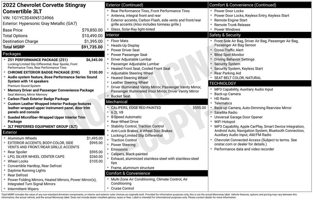 Used 2022 Chevrolet Corvette Stingray Premium Conv w/ Z51 Performance Package RWD image 7