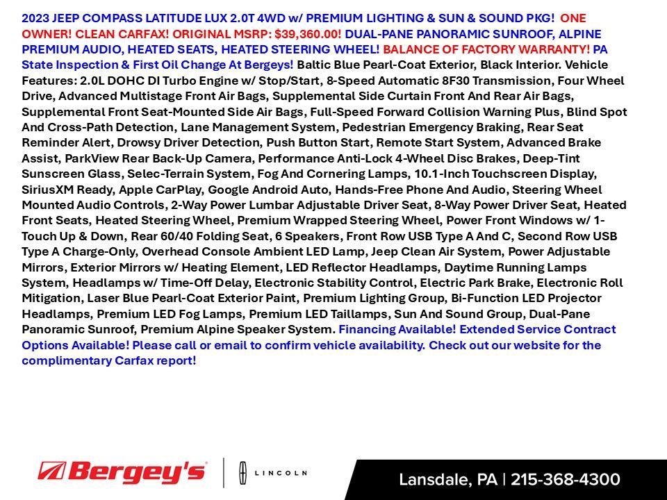 Used 2023 Jeep Compass Latitude w/ Sun and Sound Group AWD/4WD image 2