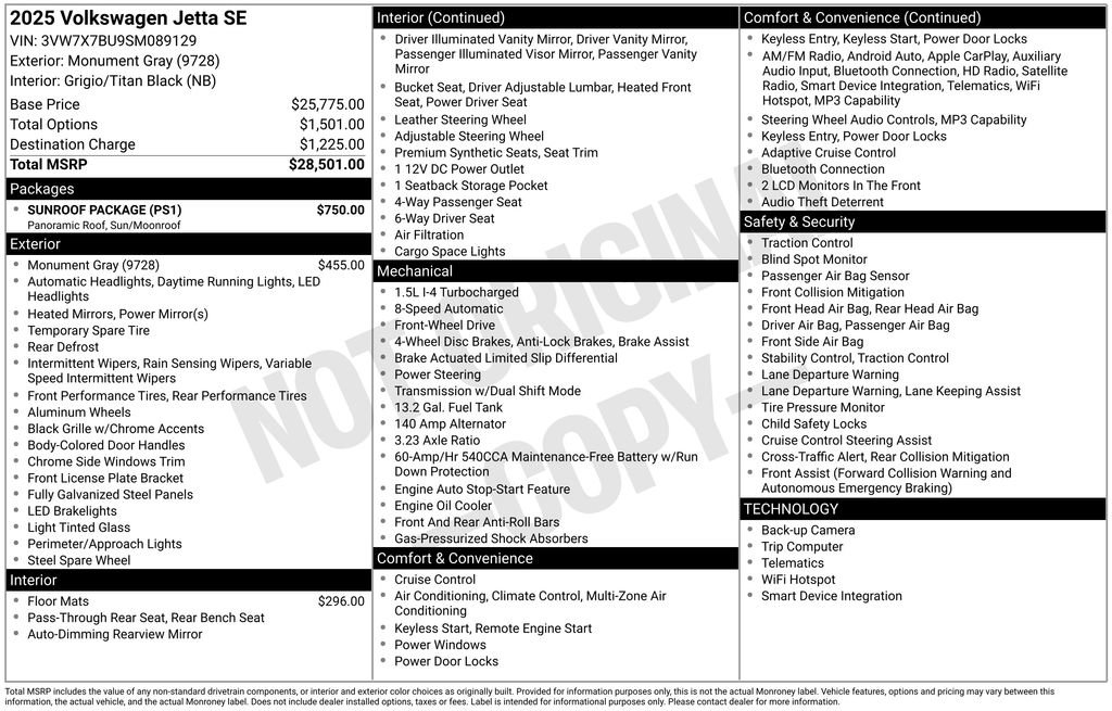 Used 2025 Volkswagen Jetta SE w/ Sunroof Package FWD image 5
