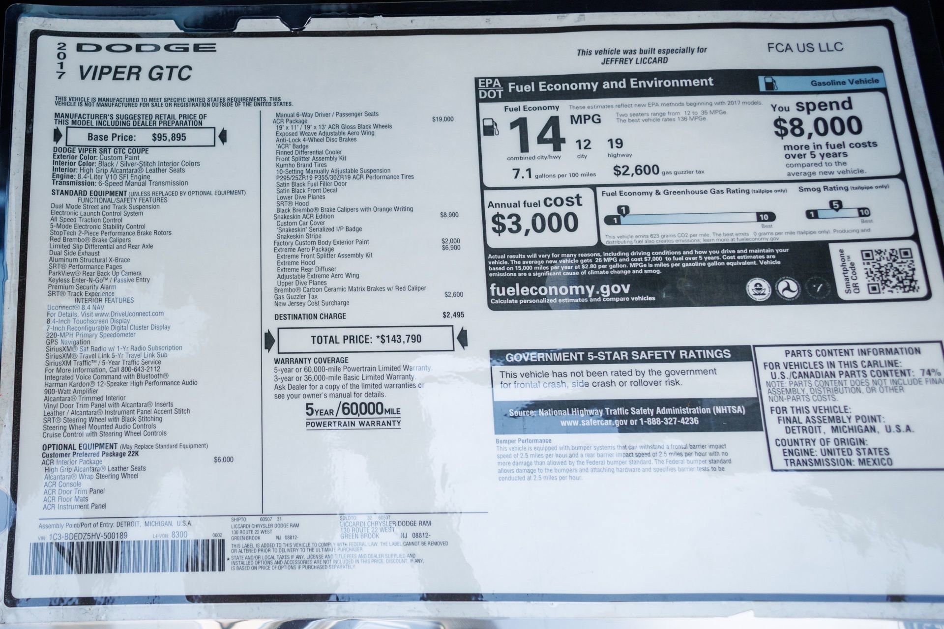 Used 2017 Dodge Viper GTC w/ ACR Package image 83