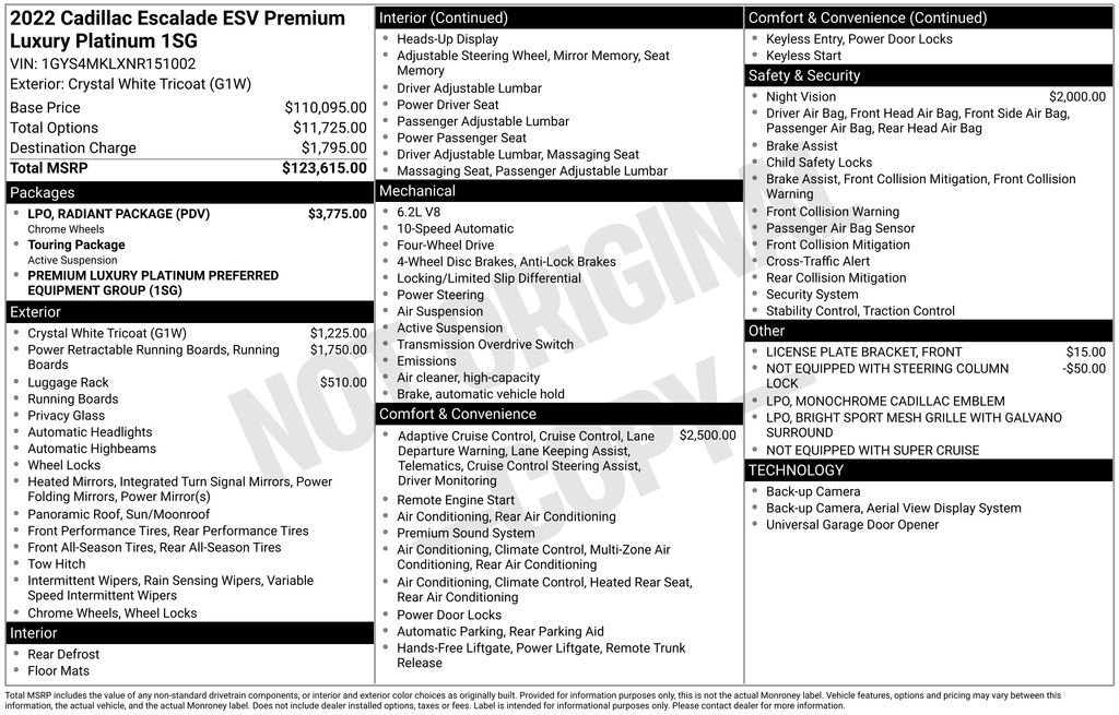 Used 2022 Cadillac Escalade ESV Premium Luxury Platinum w/ LPO, Radiant Package AWD/4WD image 32