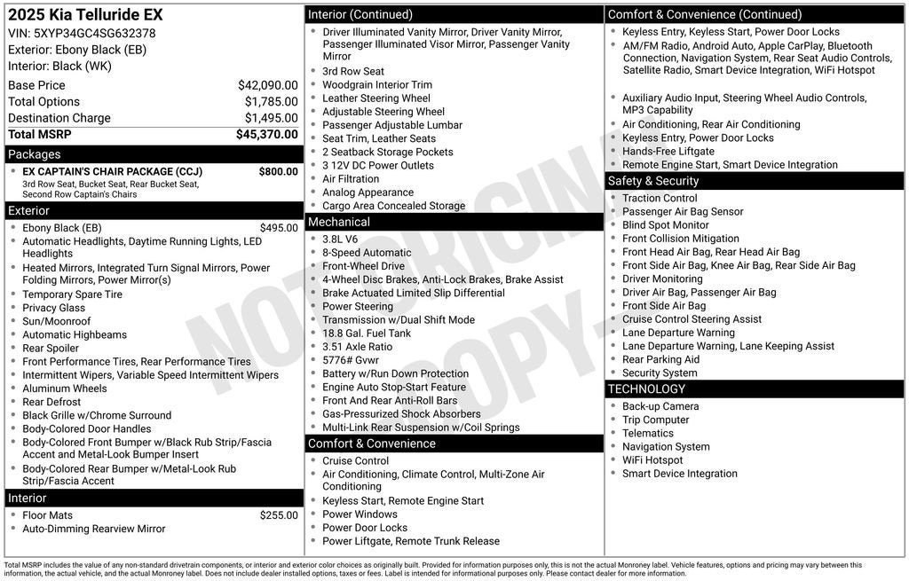 Used 2025 Kia Telluride EX w/ EX Captain's Chair Package FWD image 6