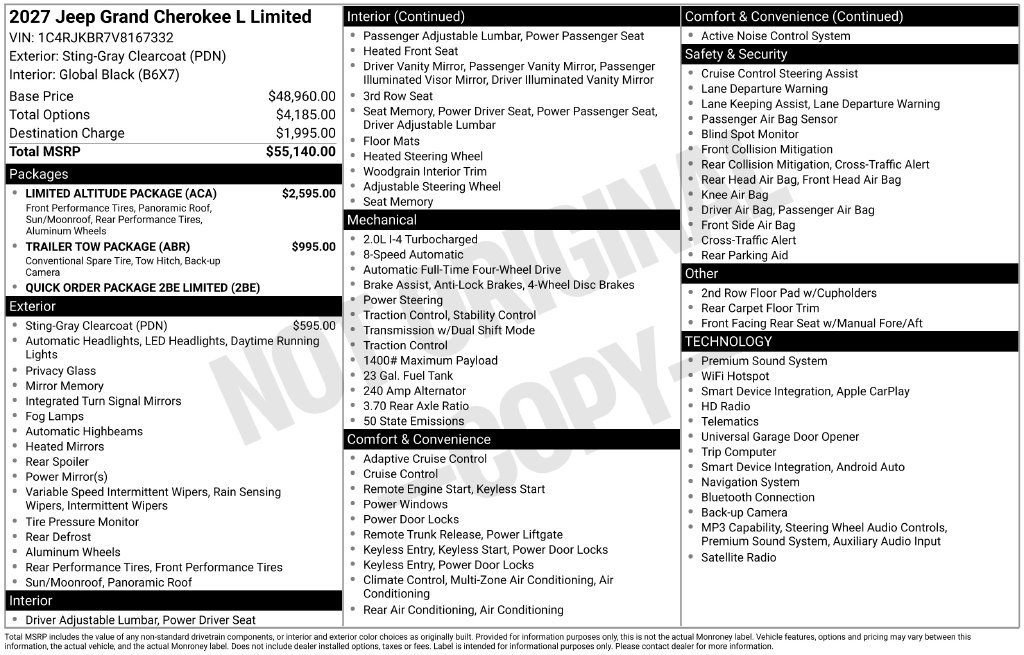New 2027 Jeep Grand Cherokee L Limited w/ Limited Altitude Package AWD/4WD image 6