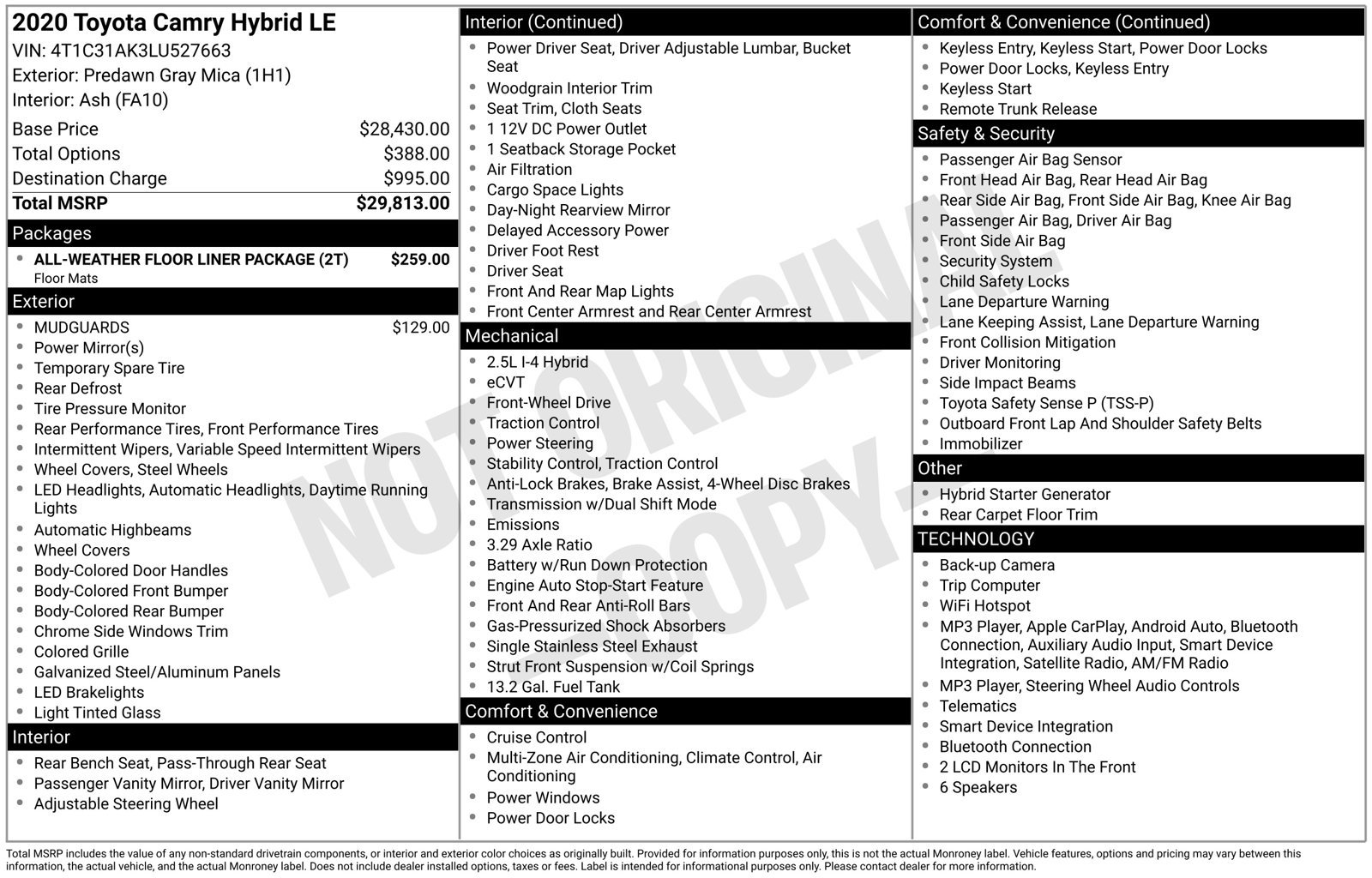 Used 2020 Toyota Camry LE FWD image 15