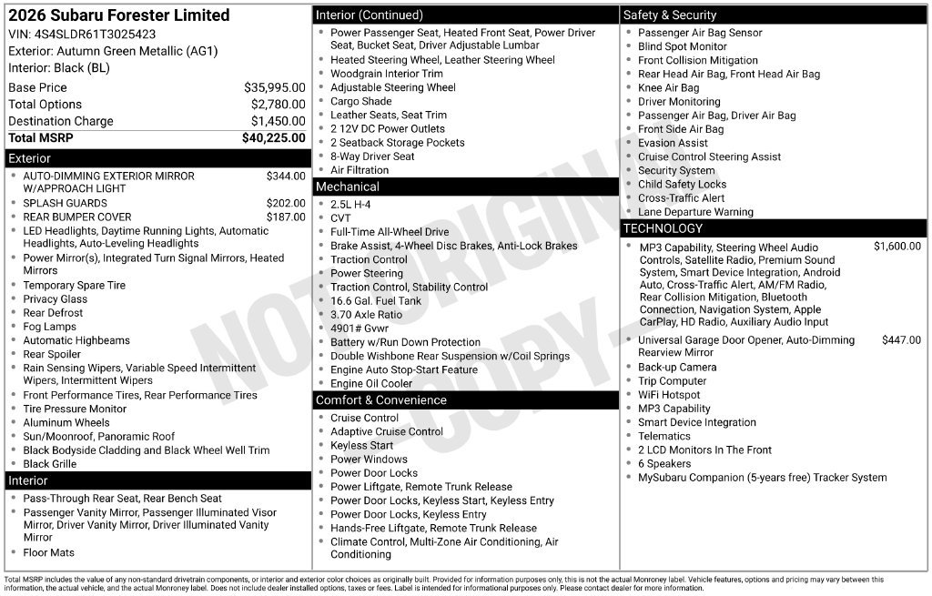 Used 2026 Subaru Forester Limited AWD/4WD image 10
