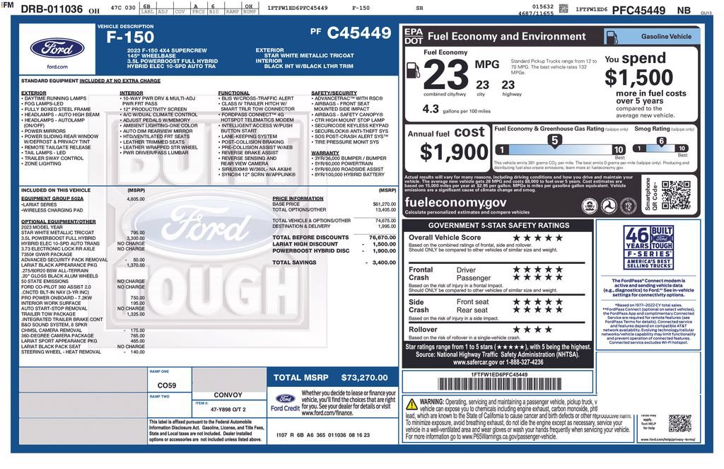 Used 2023 Ford F150 Lariat w/ Equipment Group 502A High AWD/4WD image 5