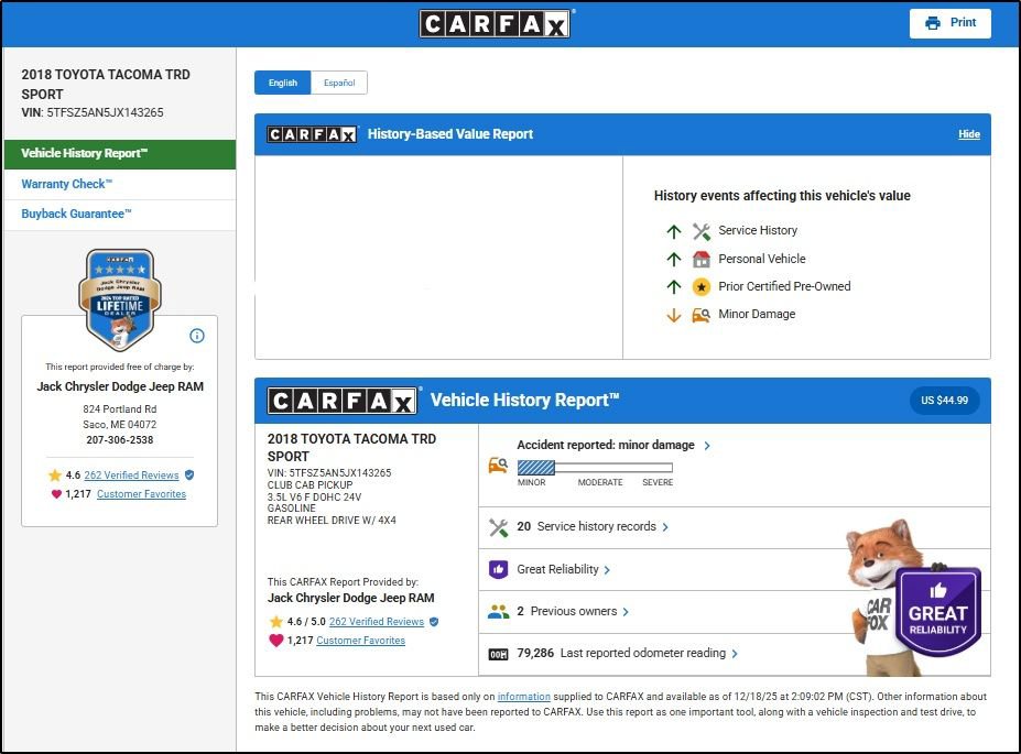 Used 2018 Toyota Tacoma TRD Sport w/ Technology Package image 12
