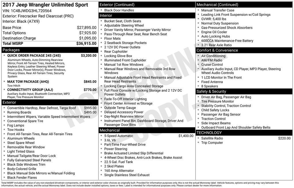 Certified 2017 Jeep Wrangler Unlimited Sport w/ Quick Order Package 24S AWD/4WD image 10