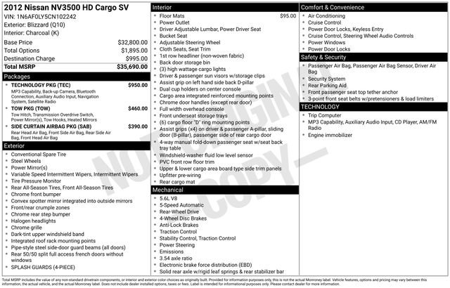 Used 2012 Nissan NV 3500 SV w/ Technology Pkg RWD image 2