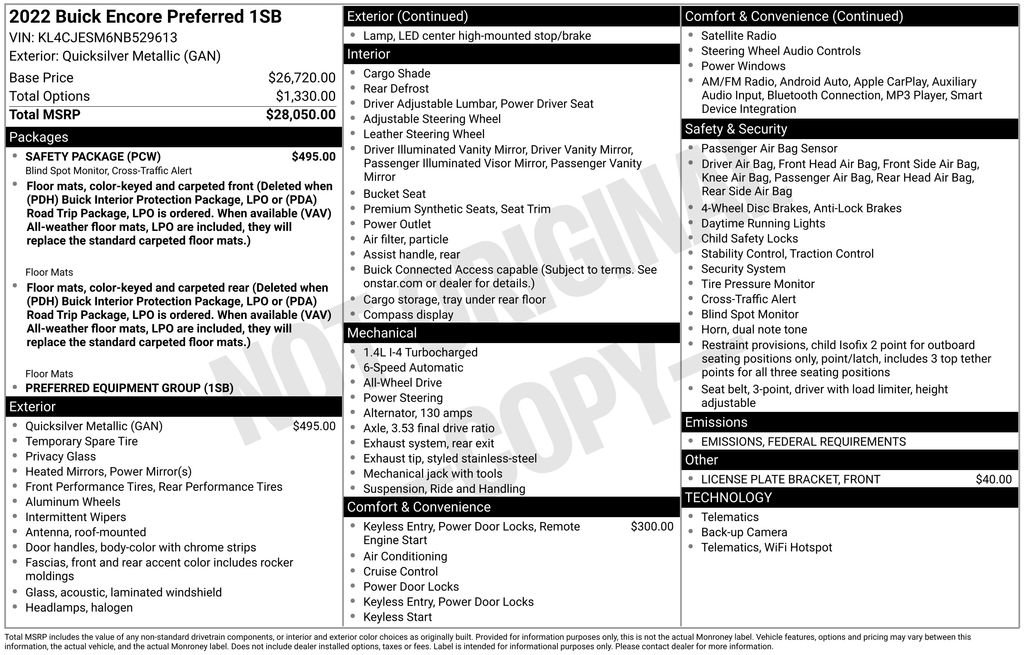 Used 2022 Buick Encore Preferred w/ Safety Package