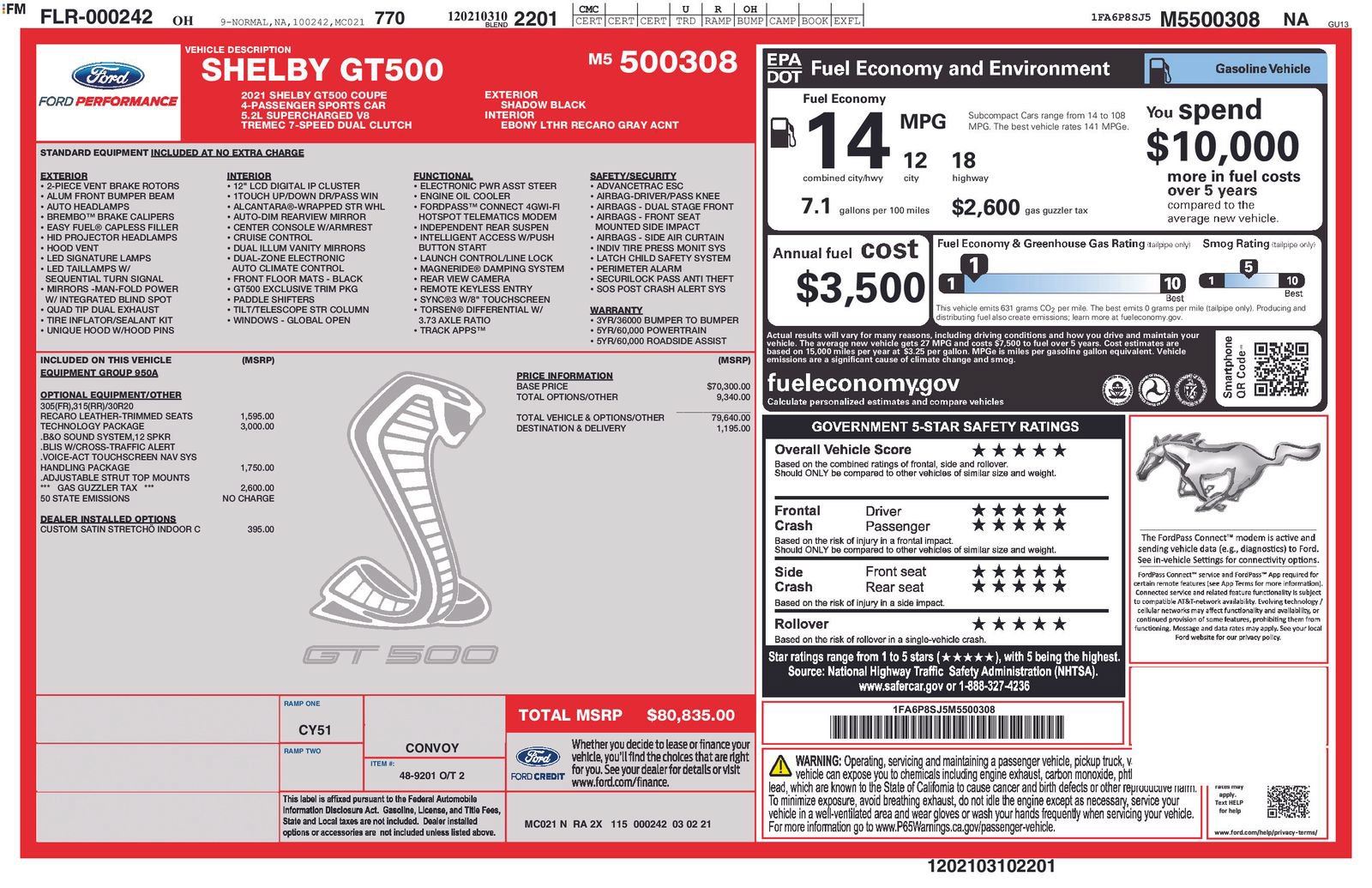 Used 2021 Ford Mustang Shelby GT500 w/ Technology Package RWD image 28