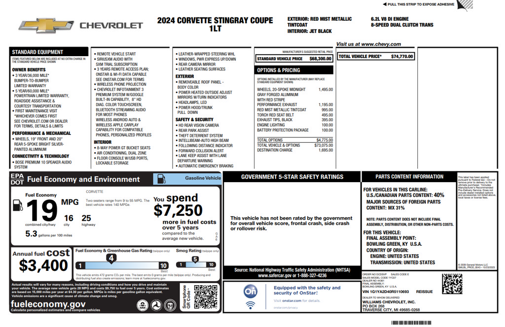 Used 2024 Chevrolet Corvette Stingray Coupe w/ Battery Protection Package RWD image 3