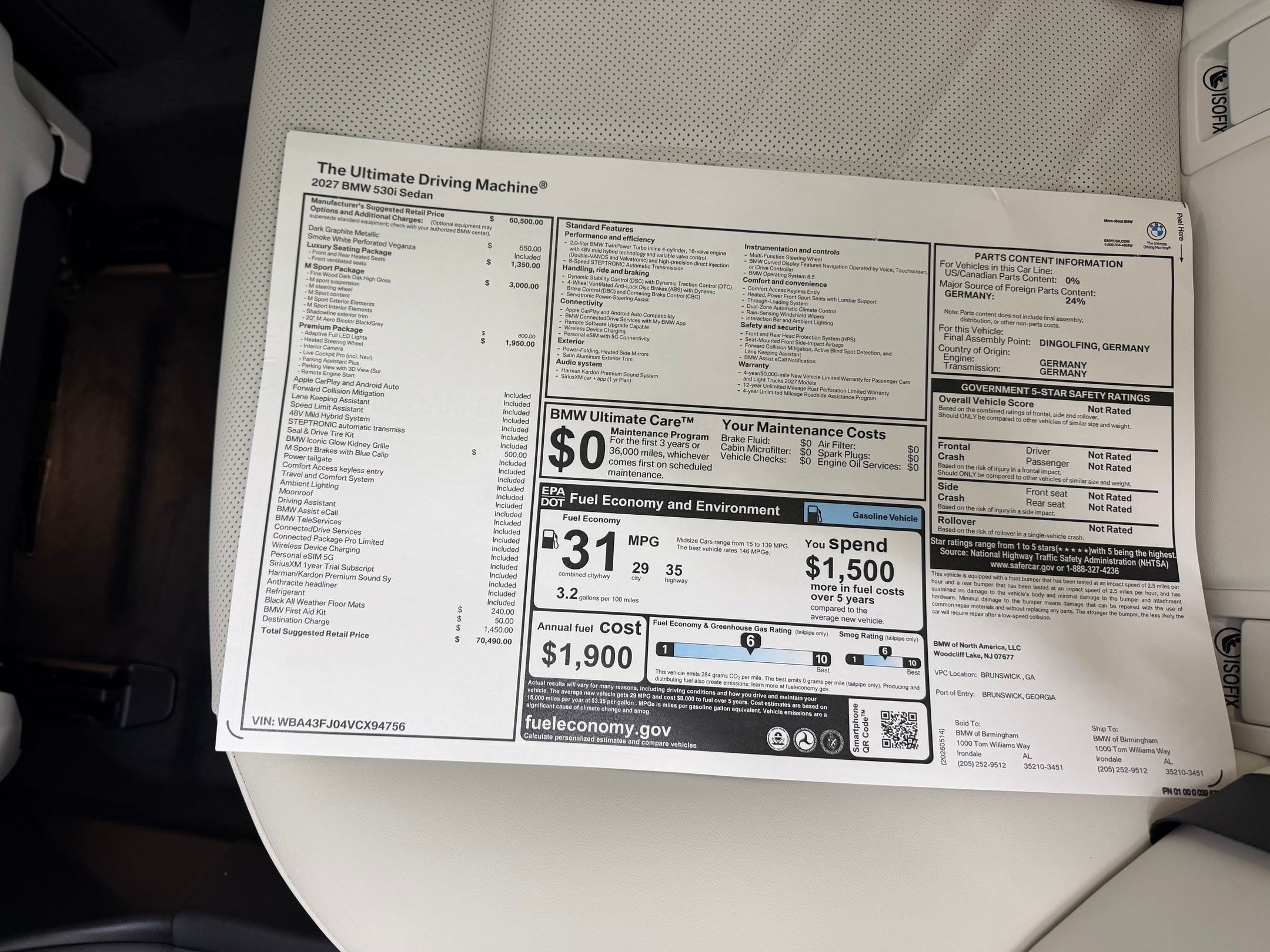 New 2027 BMW 530i w/ M Sport Package RWD image 22