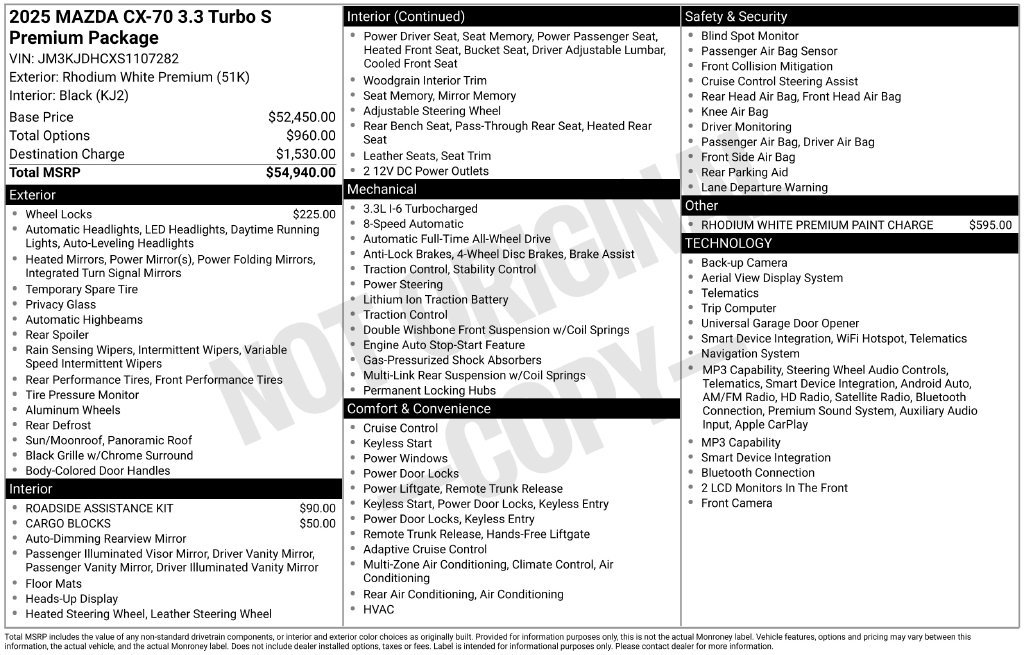 Certified 2025 MAZDA CX-70 3.3 Turbo S w/ Premium Package AWD/4WD image 10