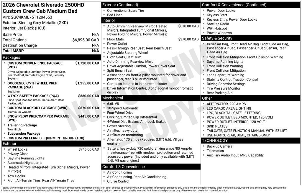 New 2026 Chevrolet Silverado 2500 Custom w/ Custom Convenience Package AWD/4WD image 10
