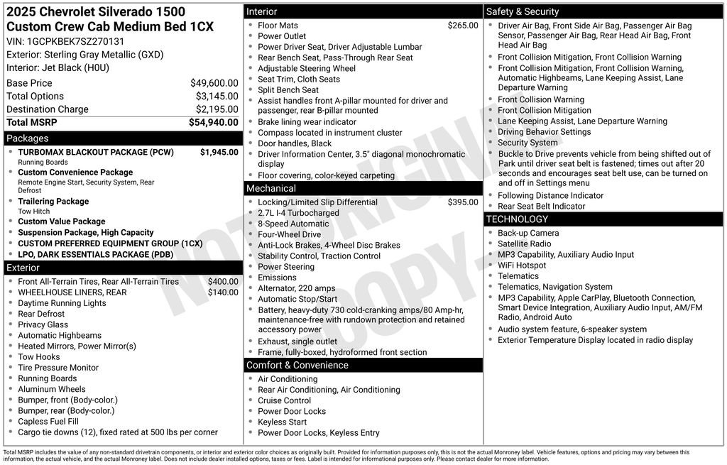 Used 2025 Chevrolet Silverado 1500 Custom w/ Turbomax Blackout Package AWD/4WD image 5
