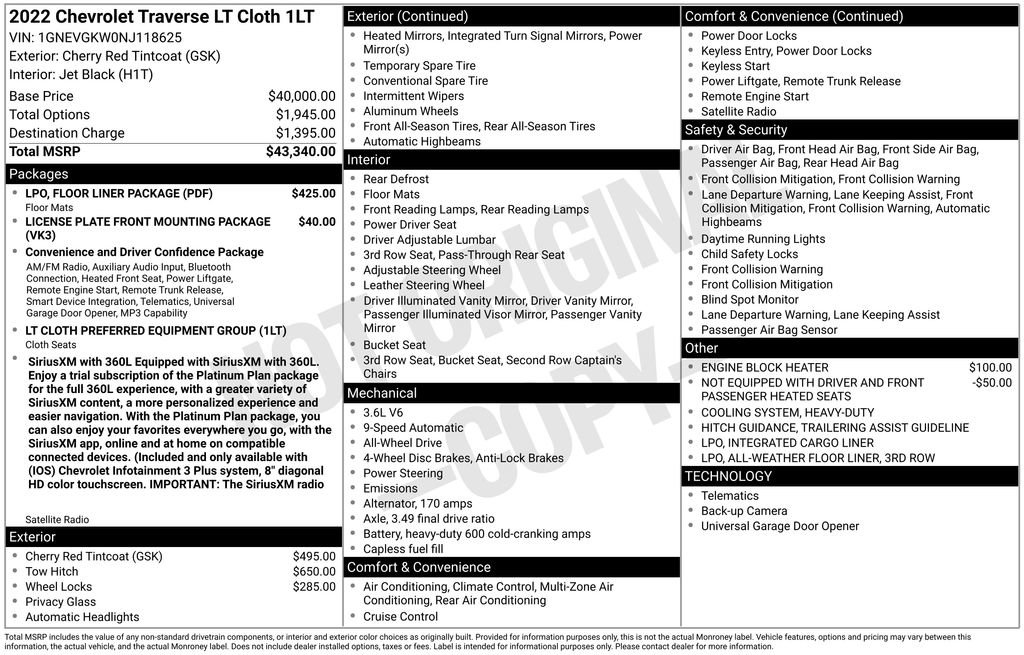 Certified 2022 Chevrolet Traverse LT w/ LPO, Floor Liner Package AWD/4WD image 5
