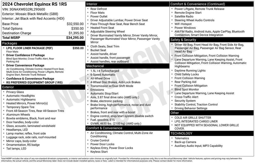 Certified 2024 Chevrolet Equinox RS w/ LPO, Floor Liner Package AWD/4WD image 6