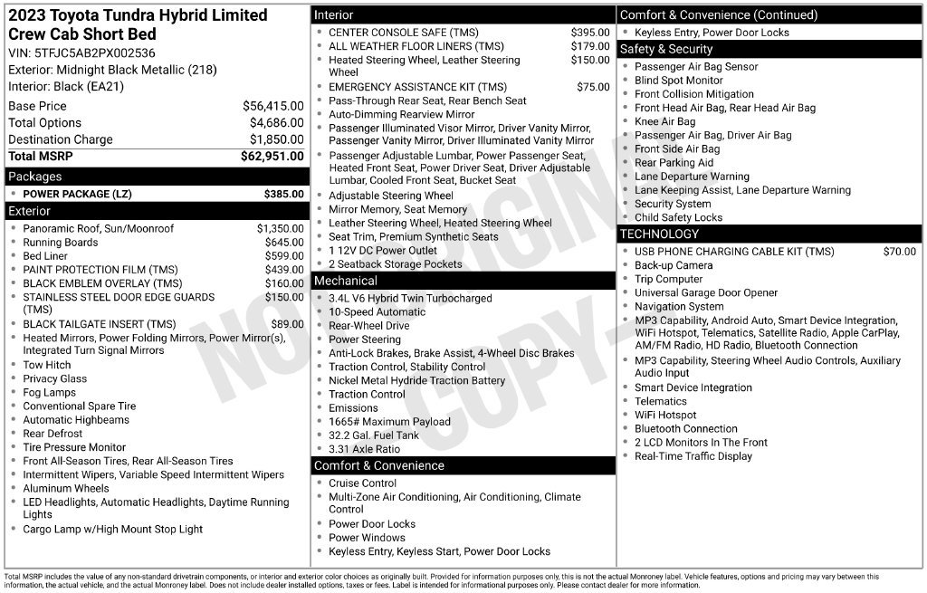 Used 2023 Toyota Tundra Limited w/ Power Package