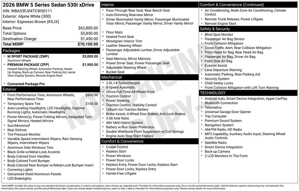 New 2026 BMW 530i xDrive w/ M Sport Package AWD/4WD image 2