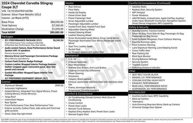Certified 2024 Chevrolet Corvette Stingray Premium Cpe w/ Z51 Performance Package RWD image 5