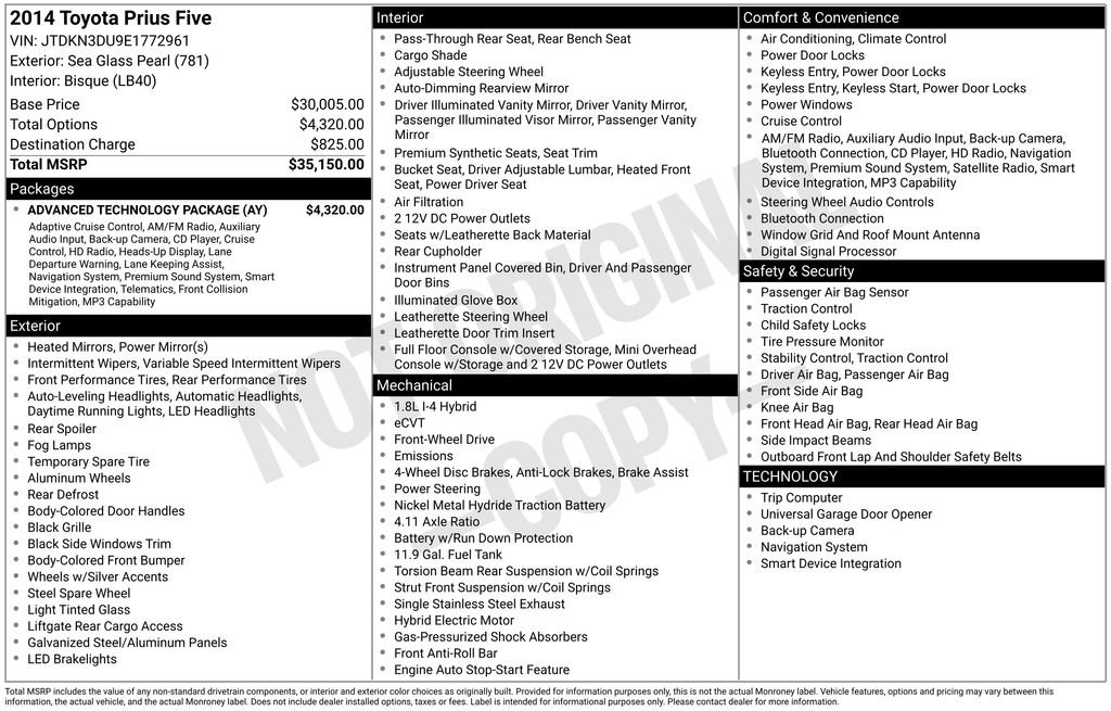 Used 2014 Toyota Prius Five w/ Advanced Technology Package image 2