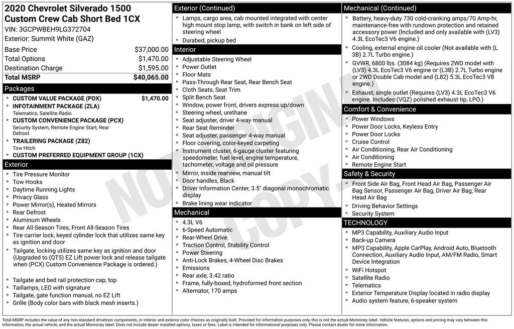 Used 2020 Chevrolet Silverado 1500 Custom w/ Custom Value Package RWD image 6
