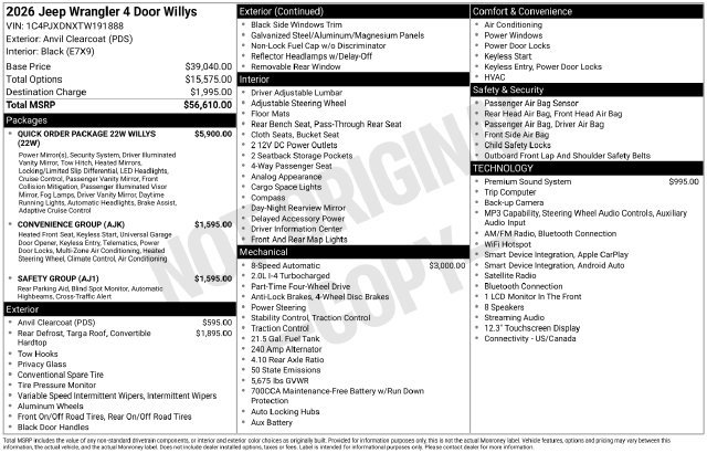 Certified 2026 Jeep Wrangler Unlimited Sport AWD/4WD image 9