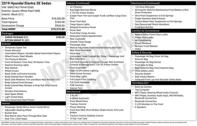 Used 2019 Hyundai Elantra SE w/ Cargo Package FWD image 6