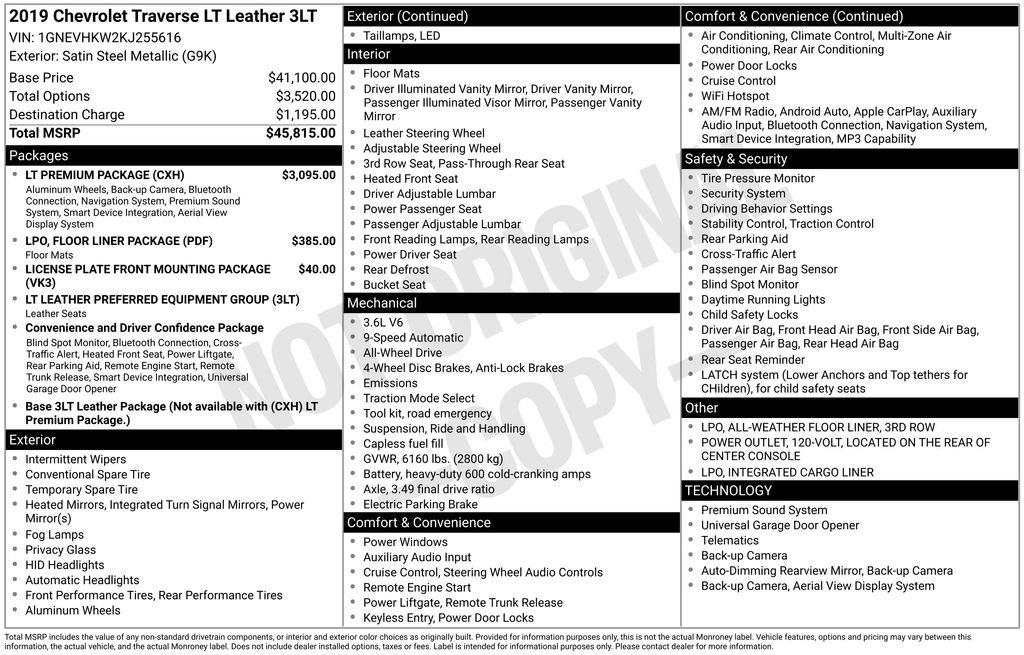 Used 2019 Chevrolet Traverse LT w/ LT Premium Package AWD/4WD image 6