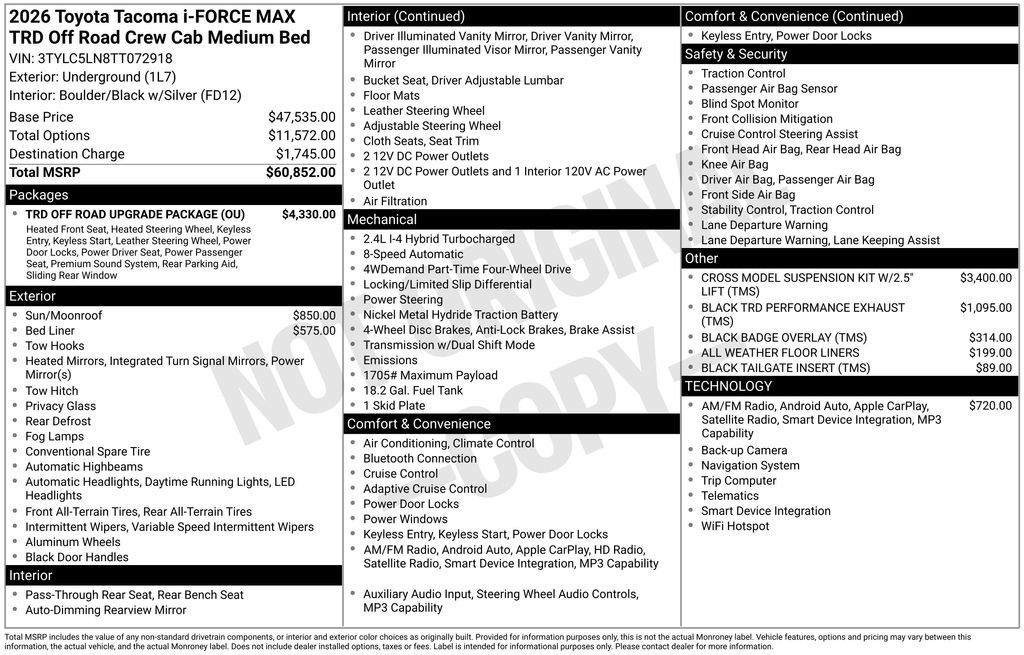 New 2026 Toyota Tacoma TRD Off-Road w/ TRD Off Road Upgrade Package AWD/4WD image 7