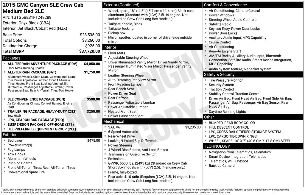 Used 2015 GMC Canyon SLE w/ All-Terrain Adventure Package RWD image 39