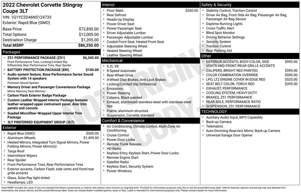 Used 2022 Chevrolet Corvette Stingray Premium Cpe w/ Z51 Performance Package RWD image 6